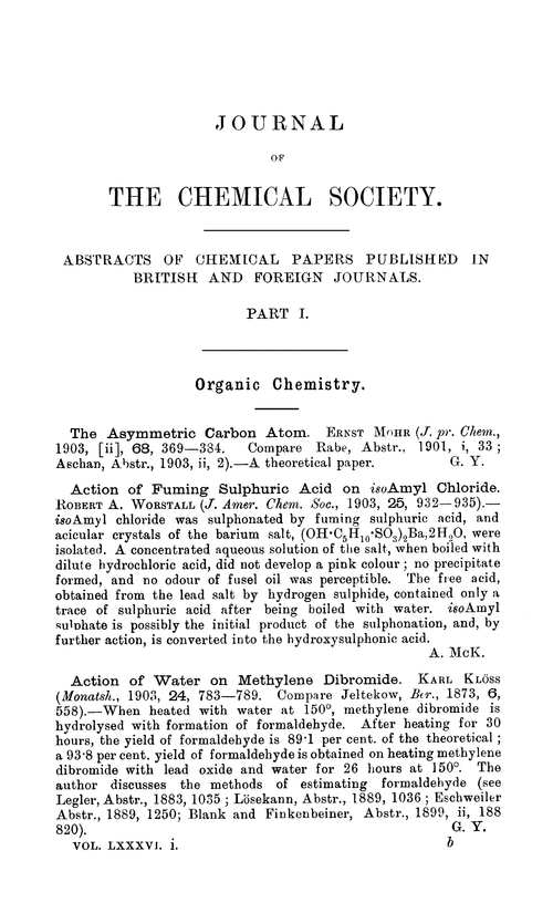 Organic Chemistry Journal Of The Chemical Society Abstracts