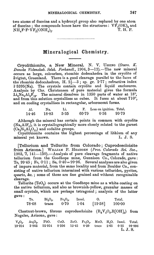 Mineralogical chemistry