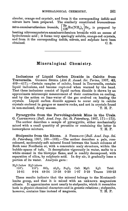 Mineralogical chemistry