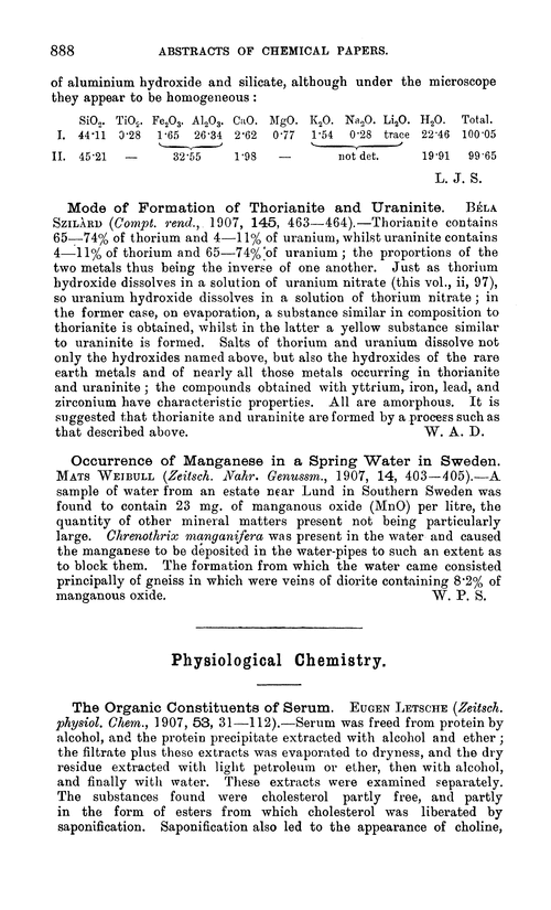 Physiological chemistry