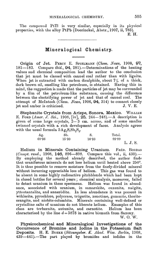 Mineralogical chemistry