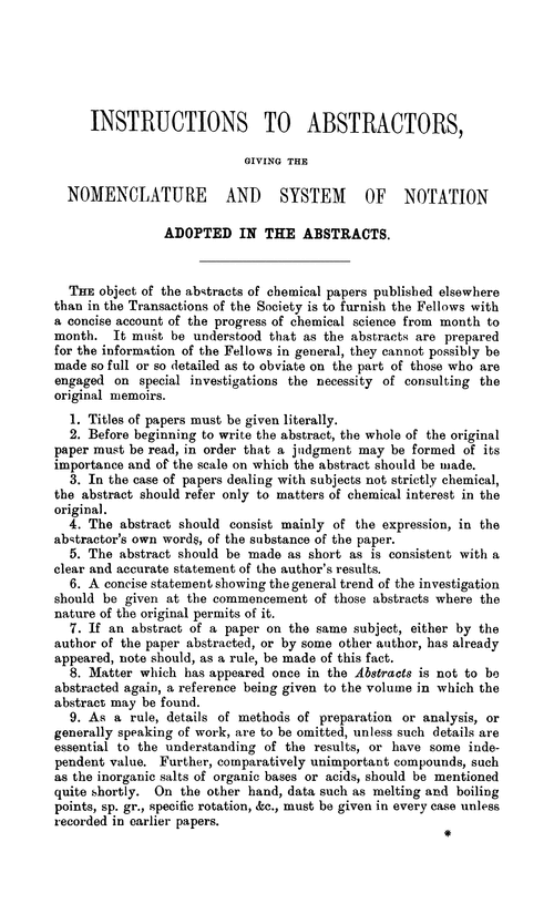Instructions to abstractors, giving the nomenclature and system of notation, adopted in the abstracts