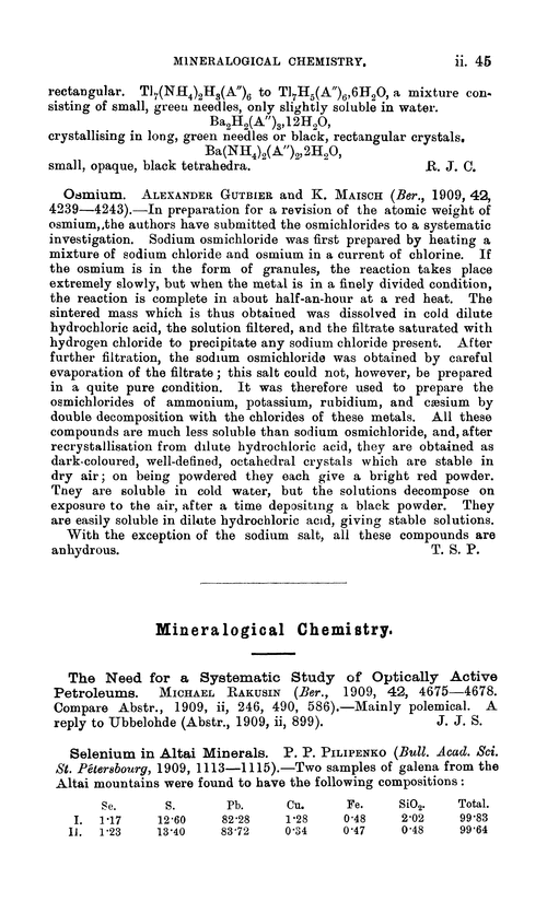 Mineralogical chemistry