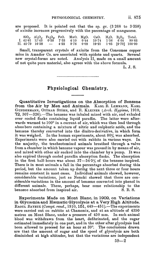 Physiological chemistry