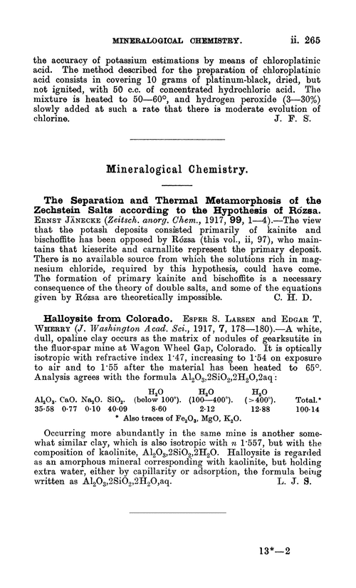 Mineralogical chemistry
