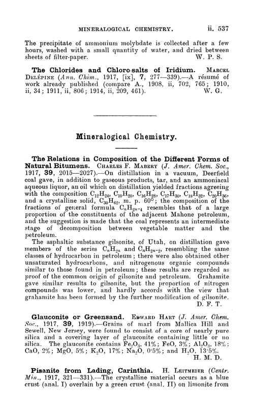 Mineralogical chemistry
