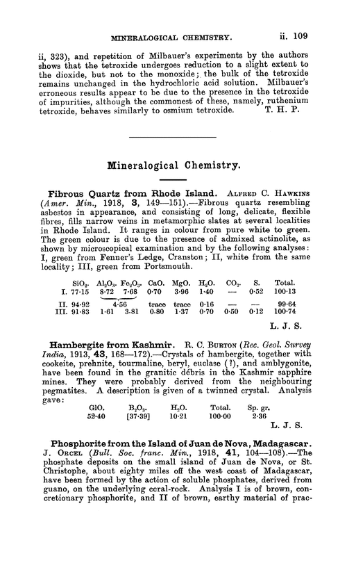 Mineralogical chemistry