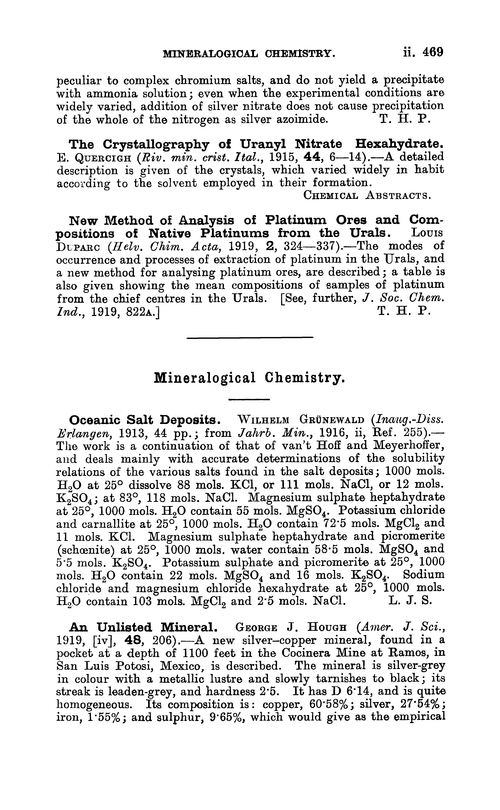 Mineralogical chemistry