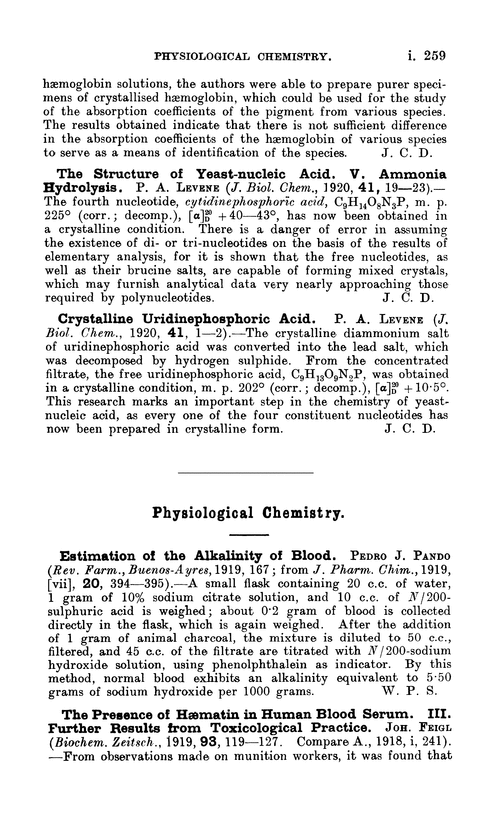 Physiological chemistry