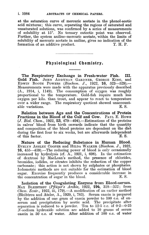 Physiological chemistry