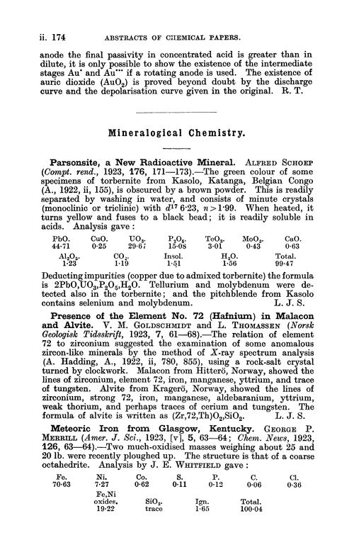 Mineralogical chemistry
