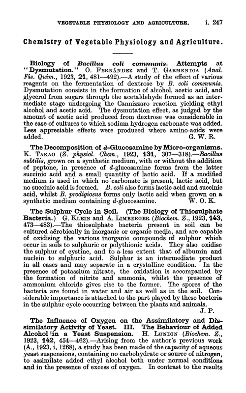 Chemistry of vegetable physiology and agriculture