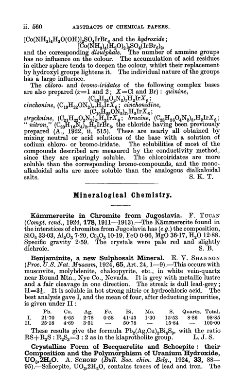 Mineralogical chemistry