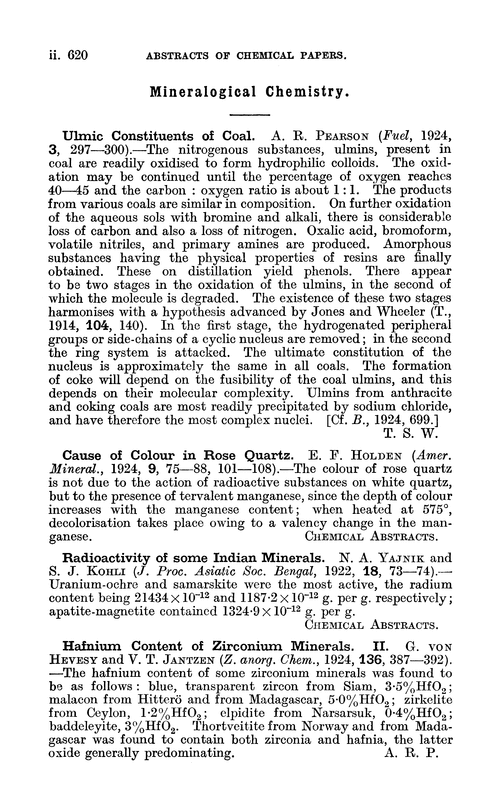 Mineralogical chemistry