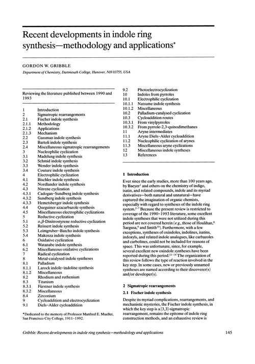 Recent developments in indole ring synthesis—methodology and applications