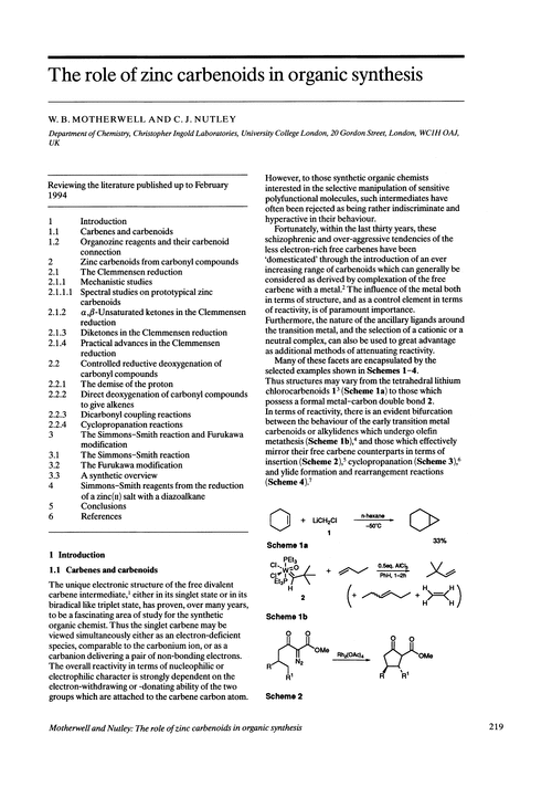 The role of zinc carbenoids in organic synthesis