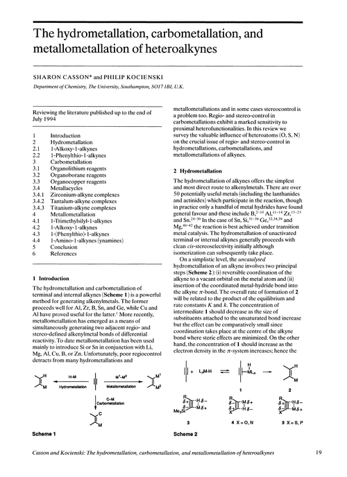 The hydrometallation, carbometallation, and metallometallation of heteroalkynes