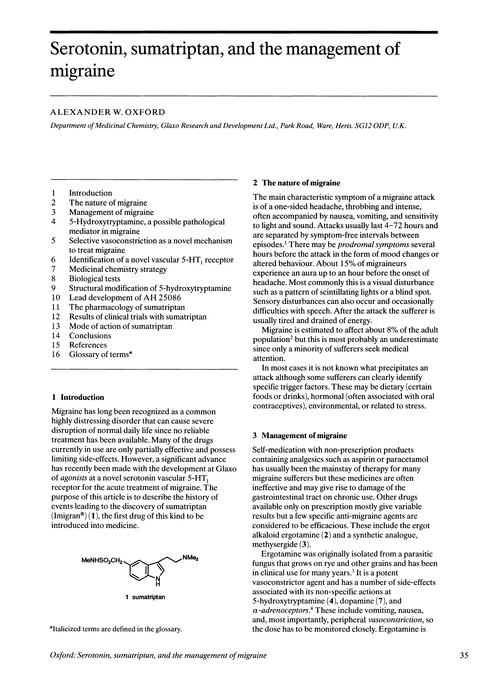 Serotonin, sumatriptan, and the management of migraine