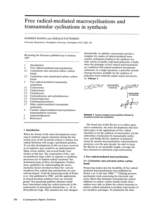 Free radical-mediated macrocyclisations and transannular cyclisations in synthesis