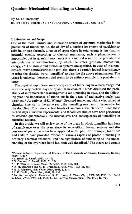 Quantum mechanical tunnelling in chemistry