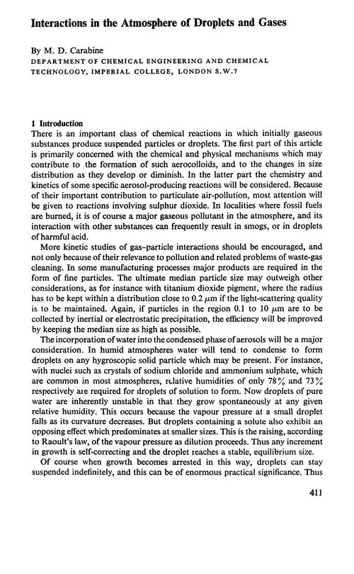 Interactions in the atmosphere of droplets and gases