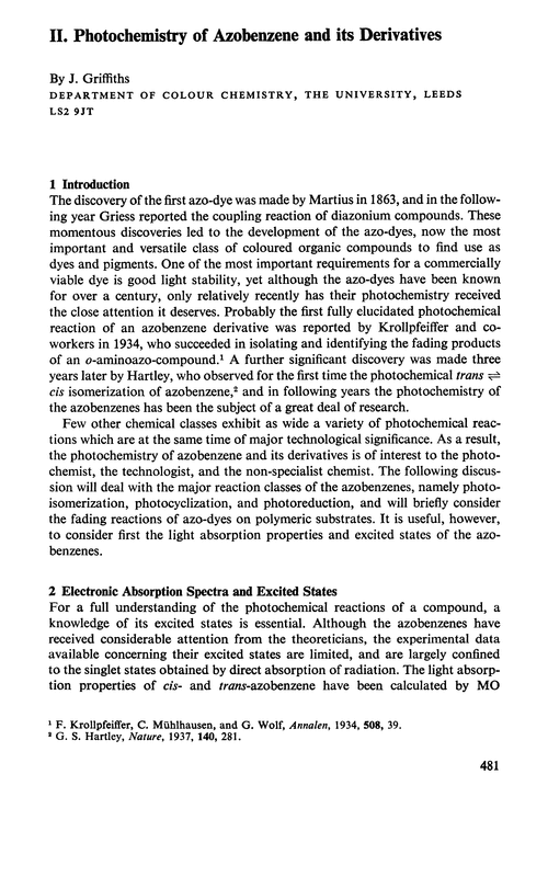 II. Photochemistry of azobenzene and its derivatives