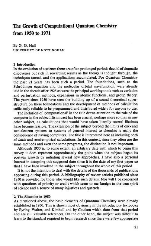 The growth of computational quantum chemistry from 1950 to 1971
