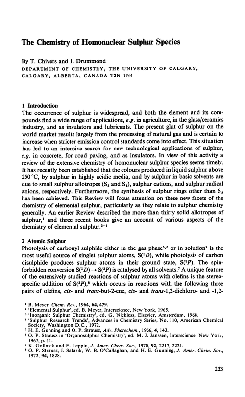 The chemistry of homonuclear sulphur species