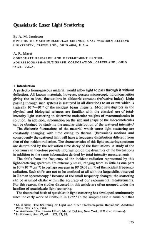 Quasielastic laser light scattering