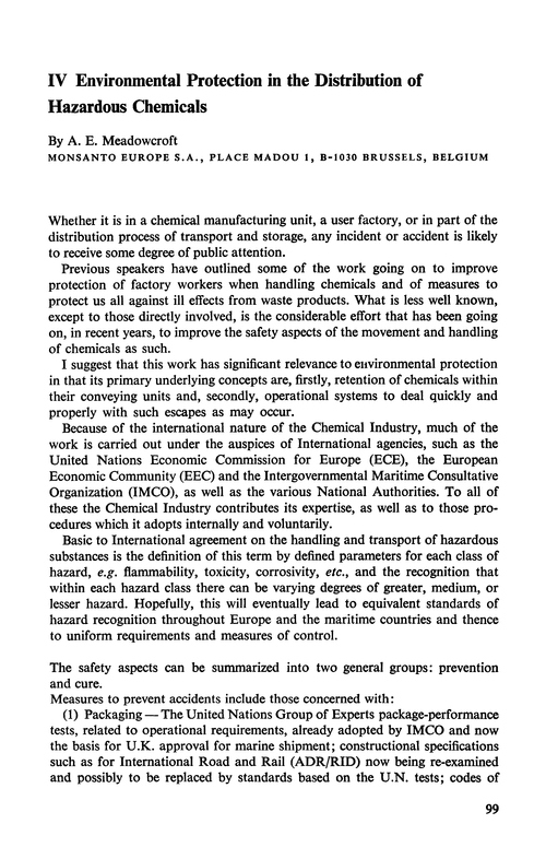 IV. Environmental protection in the distribution of hazardous chemicals