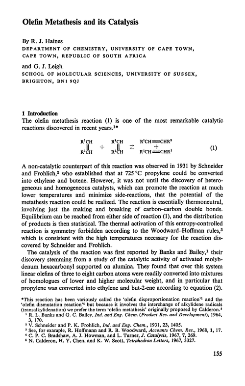 Olefin metathesis and its catalysis