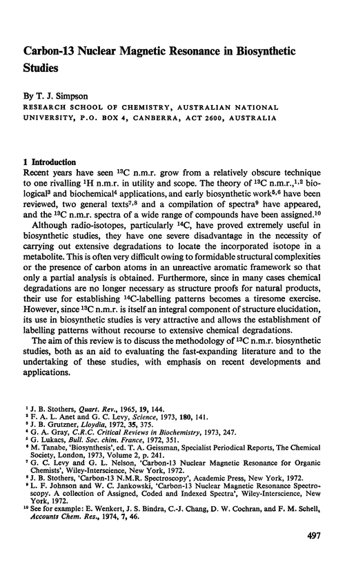 Carbon-13 nuclear magnetic resonance in biosynthetic studies