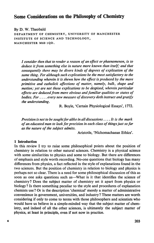 Some considerations on the philosophy of chemistry