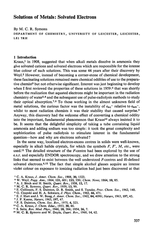 Solutions of metals: solvated electrons