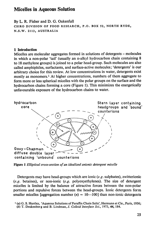 Micelles in aqueous solution