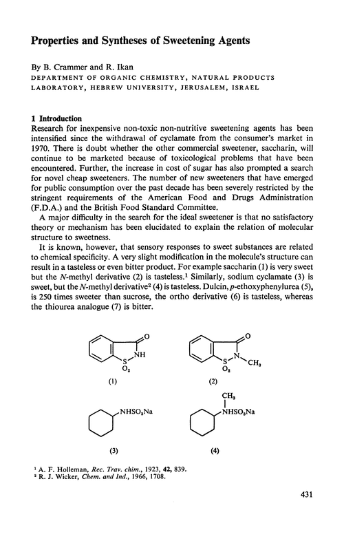 Properties and syntheses of sweetening agents