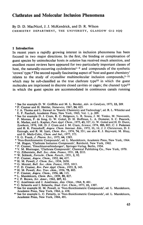 Clathrates and molecular inclusion phenomena