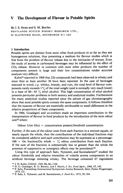 V The development of flavour in potable spirits