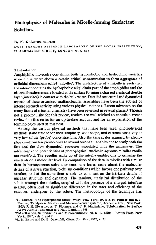 Photophysics of molecules in micelle-forming surfactant solutions