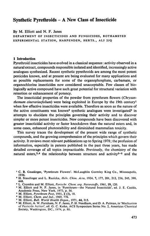 Synthetic pyrethroids – a new class of insecticide