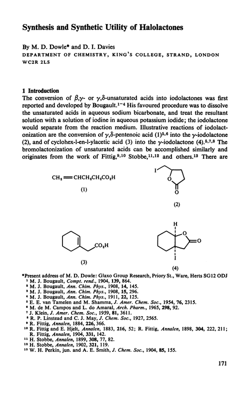 Synthesis and synthetic utility of halolactones