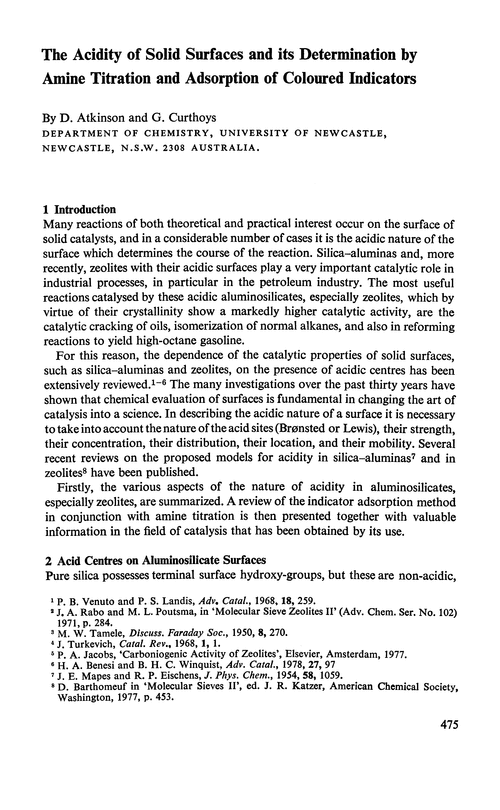 The acidity of solid surfaces and its determination by amine titration and adsorption of coloured indicators