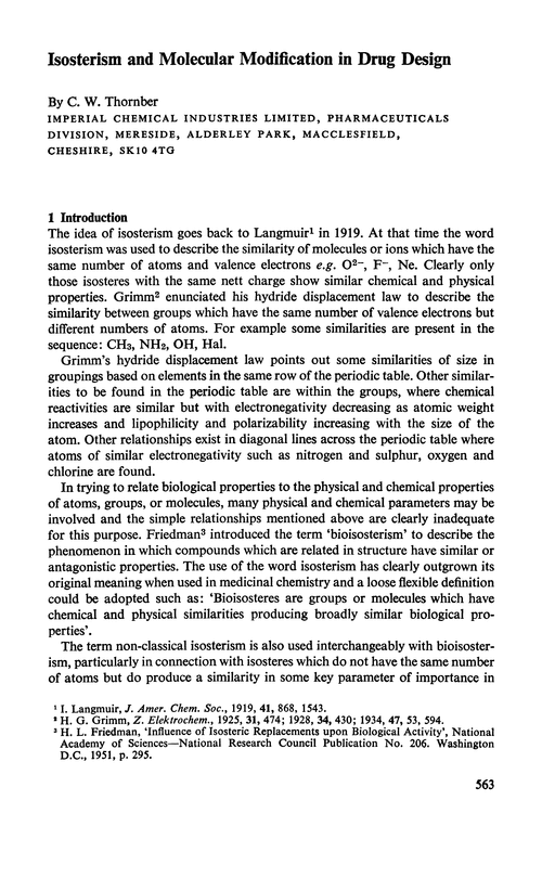 Isosterism and molecular modification in drug design