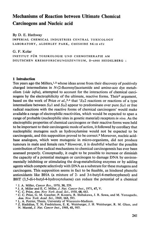 Mechanisms of reaction between ultimate chemical carcinogens and nucleic acid