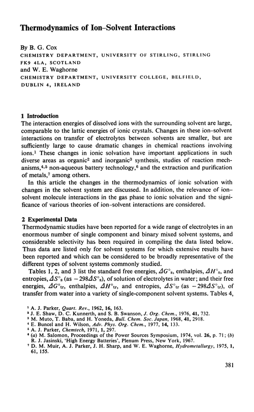 Thermodynamics of ion–solvent interactions