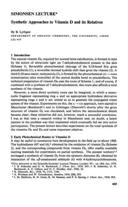 Simonsen Lecture. Synthetic approaches to vitamin D and its relatives