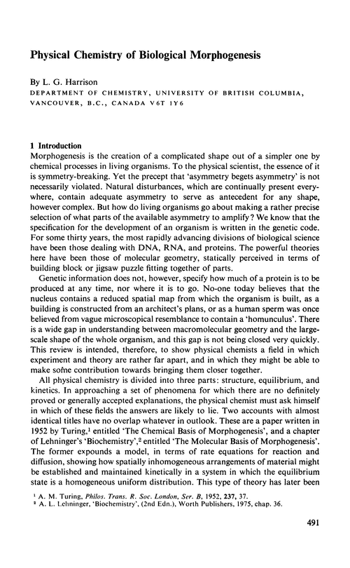 Physical chemistry of biological morphogenesis