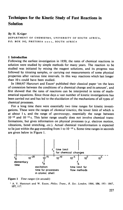 Techniques for the kinetic study of fast reactions in solution