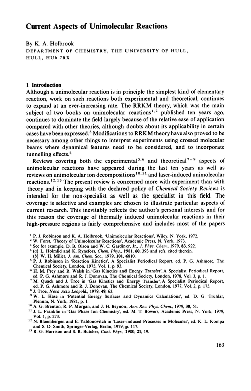 Current aspects of unimolecular reactions