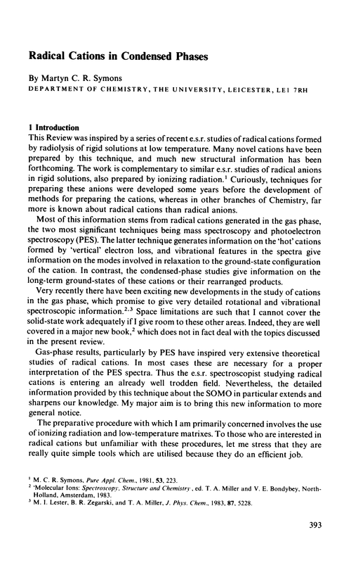 Radical cations in condensed phases